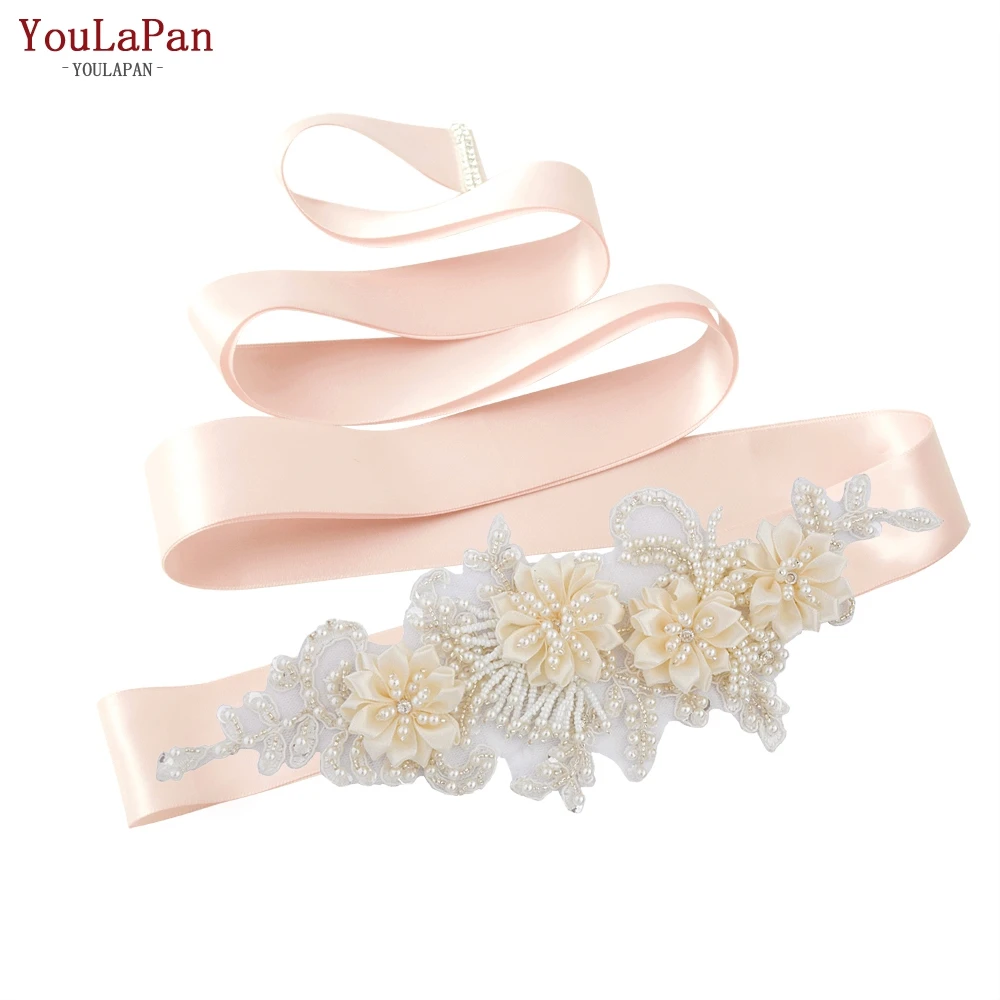 
YouLaPan S346 Wholesale Tassel Bridal Belt with Chiffon Flower Pearls on Wedding 