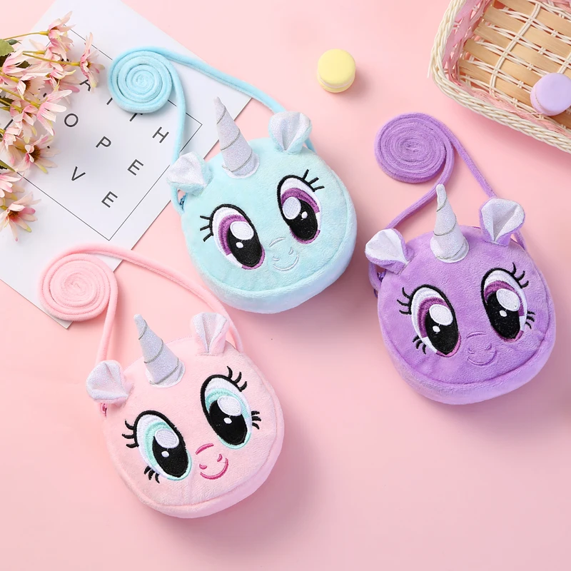 

Cartoon Crossbody Bag Cute Fur Circle Plush Gifts Unicorn Shoulder Bag Clutch Embroidered Bag For Kids