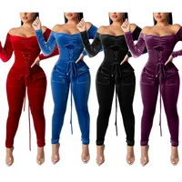 

Velvet winter one shoulder clothes woman jumpsuit latest design