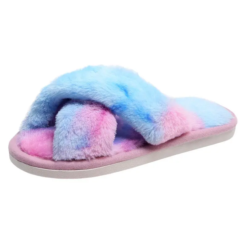 

Luxury and comfort fluffy slippers flat plush faux fur open toe slides, indoor bedroom house women fur slides