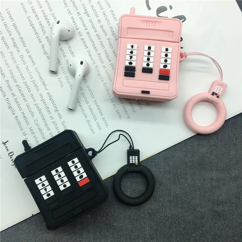 

Fashion Funny 3D Cartoon Retro Cellular Phone Soft Silicone Charging Case Cover Skin with Keychain for Airpods 1&2