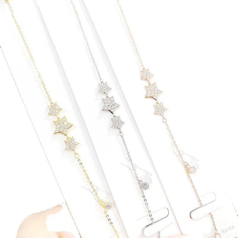 

Wholesale New CustomZircon pentacle stylish woman Thin Chain Bracelet, Gold/platinum /rose gold/color oem