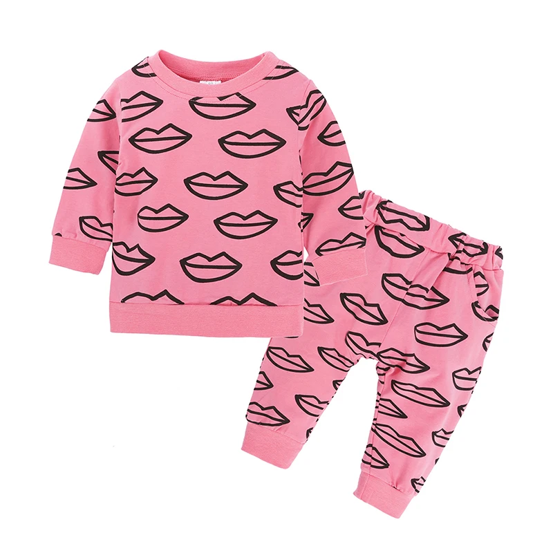 

China Wholesale Custom Fall Toddler Baby Girl Cotton Winter Boutique Clothes Set, Pink girls children clothes
