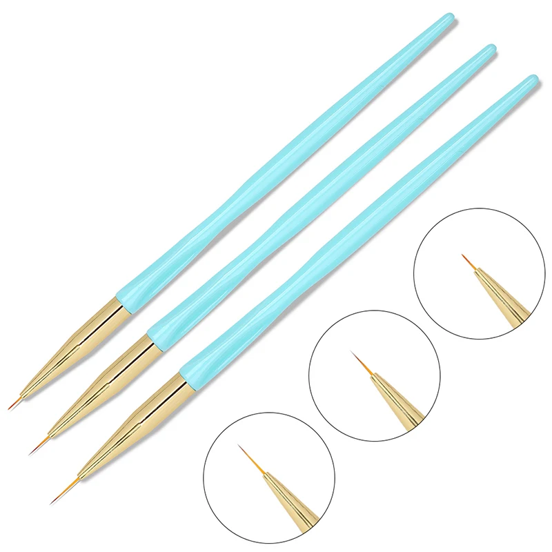 

3pcs/set Nail Art Liner Painting Pen 3D Tips DIY Acrylic UV Gel Brushes Drawing Kit Flower Line Grid French Design Manicure Tool, Light blue
