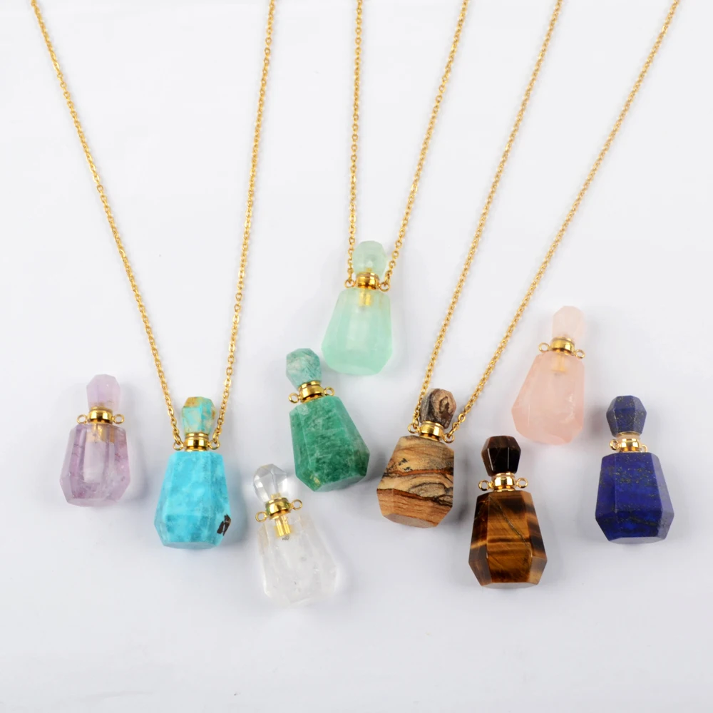 

G2035 Wholesale Fluorite labradorite Essential Oil Perfume Bottle Crystal Pendant