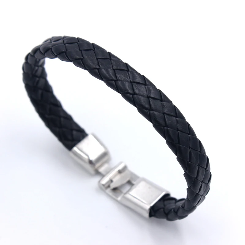 

Cheap spot black twist pu flat 21cm simple leather bracelet for man