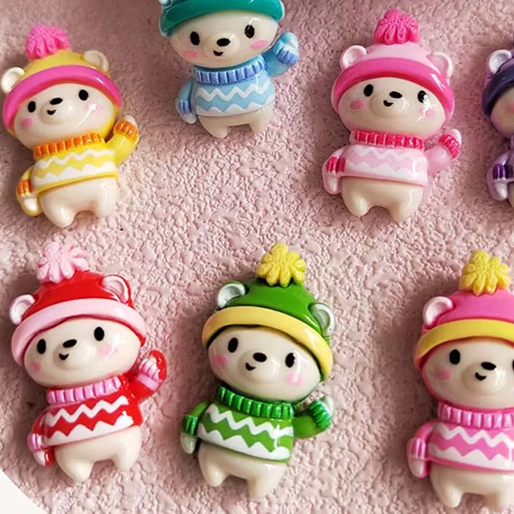 100pcs Cute Animal Hat Bear Winter Christmas DIY Toys Sticker Resin Beads for Decorative and Functional Uses Crafts Slime Fun