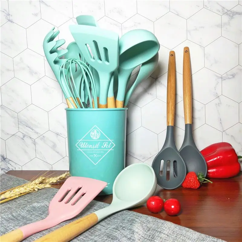 

Food Grade Silicone Utensils Set Non-Stick Kitchen Cooking Tools Set Heat-Resistant Spatula Shovel Turner Kitchenware