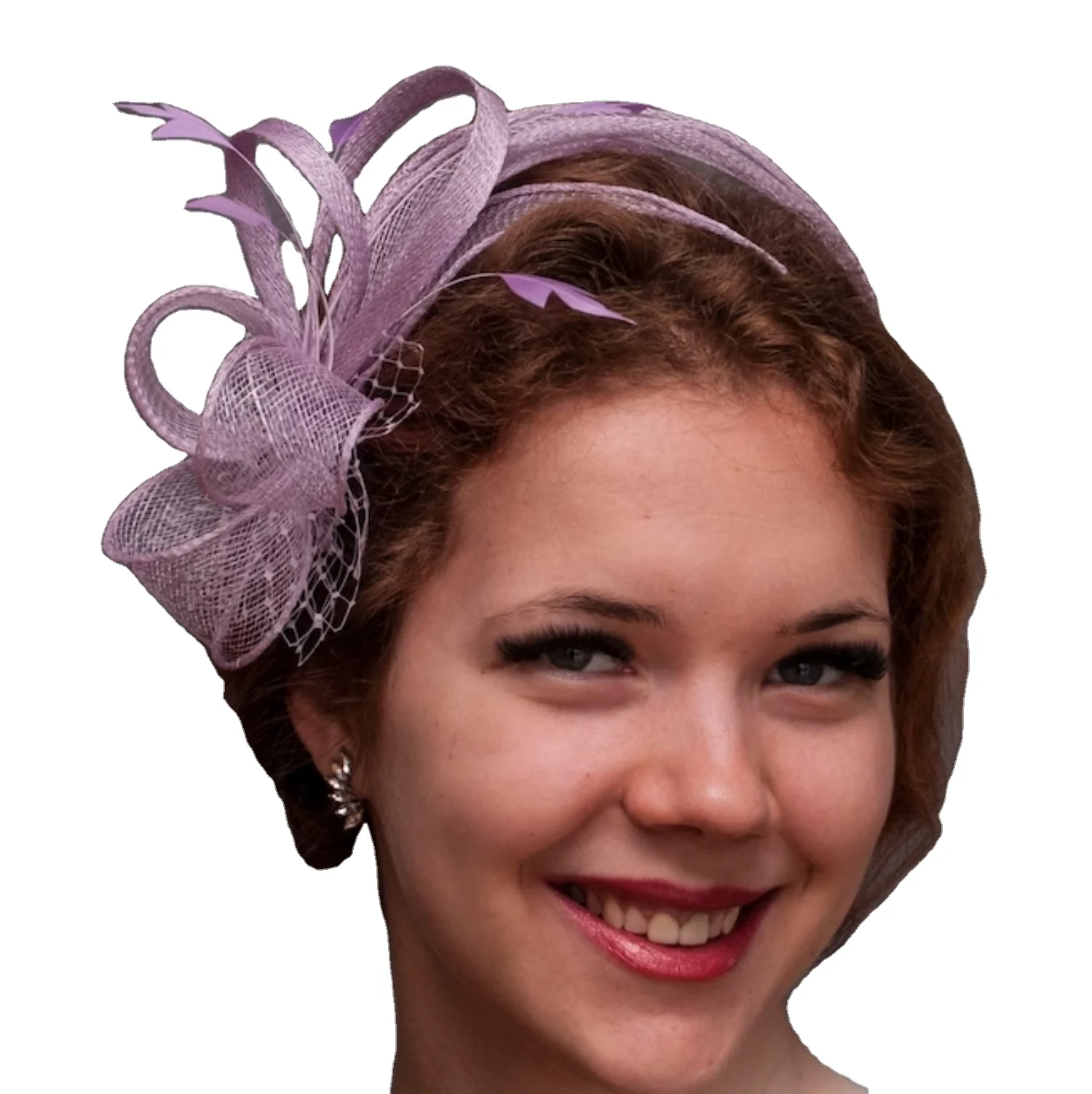 

New Design Lavendel Fascinator Lilac Feather Headband Fashion Fascinators Purple Hairband for Women Ladies