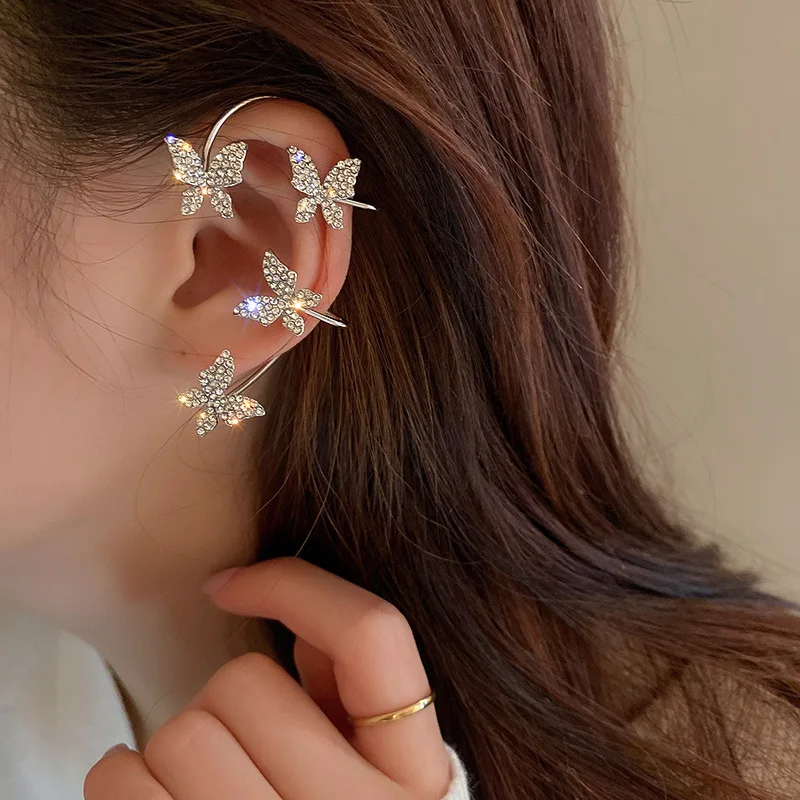 

Korean Ins Personality Ladies 1 Pcs Diamond Butterfly Ear Bone Clip Jwellary Earrings Earings 2022 Women