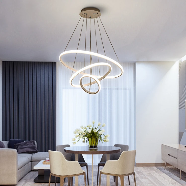 Modern LED white black aluminum ring suspension home decor Pendant lamp Chandelier
