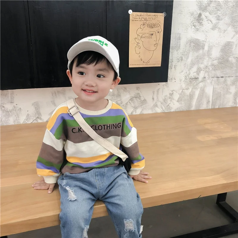 

Fall baby long-sleeved sweater with pullover Color striped children's top Children's bottoming shirt
