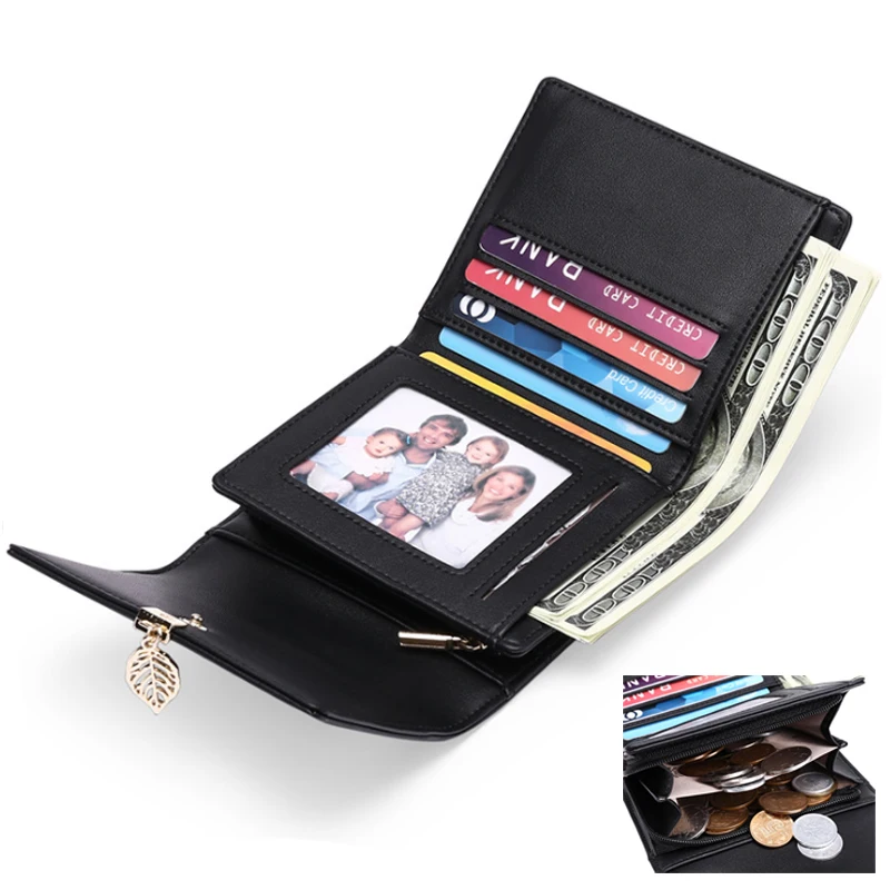 

Small RFID Ladies Trifold Purse Faux Leather Mini Women Cute Wallet, Customized color