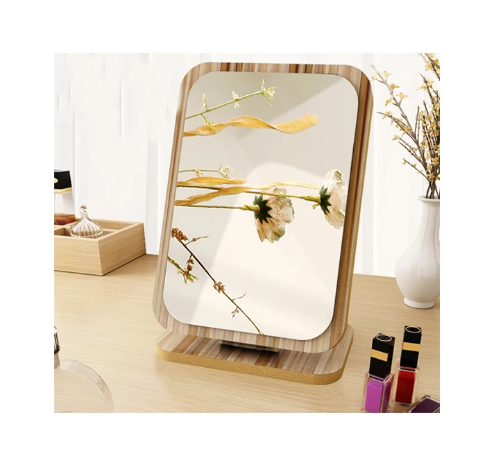 

Square shaped cosmetic 360 rotation tabletop vanity swivel mirror wood desktop mirror makeup mirror, Customized color