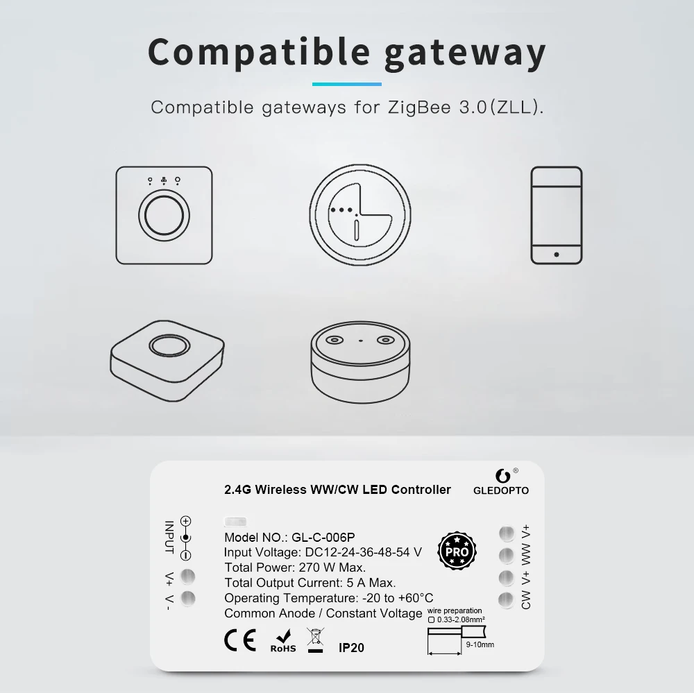 White LED Tap Lights 2700-6500K Dimmable WW/CW Light Strip Controller works with Smart Life APP - ANKUX.COM