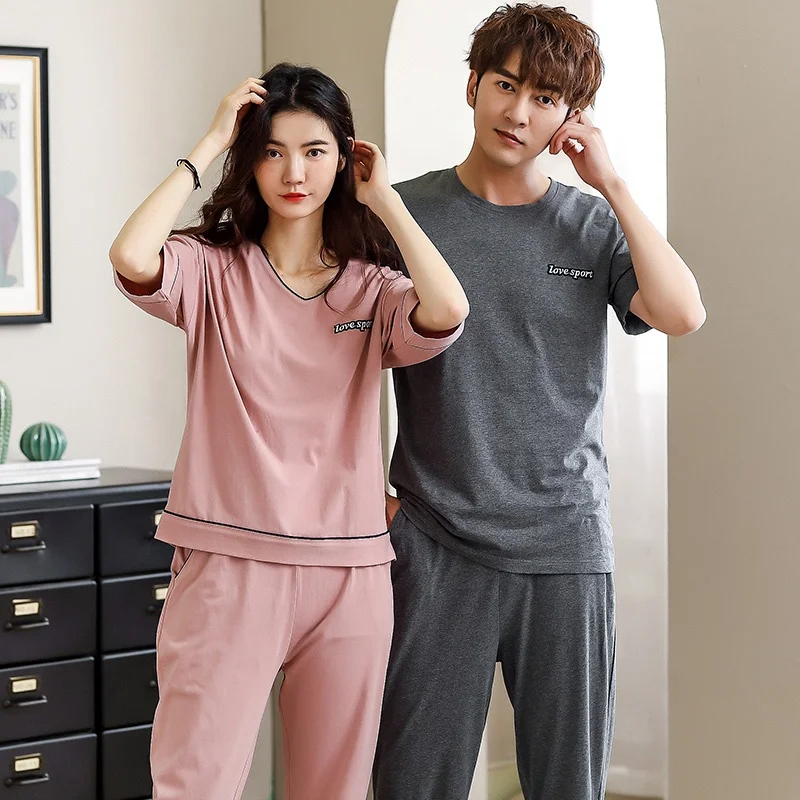 

luxury Pijama Set Pj Set Fashion Style Loungewear Couple Man and Woman Summer Solid Crew Neck 100% Cotton Minimalist Style, Multi color