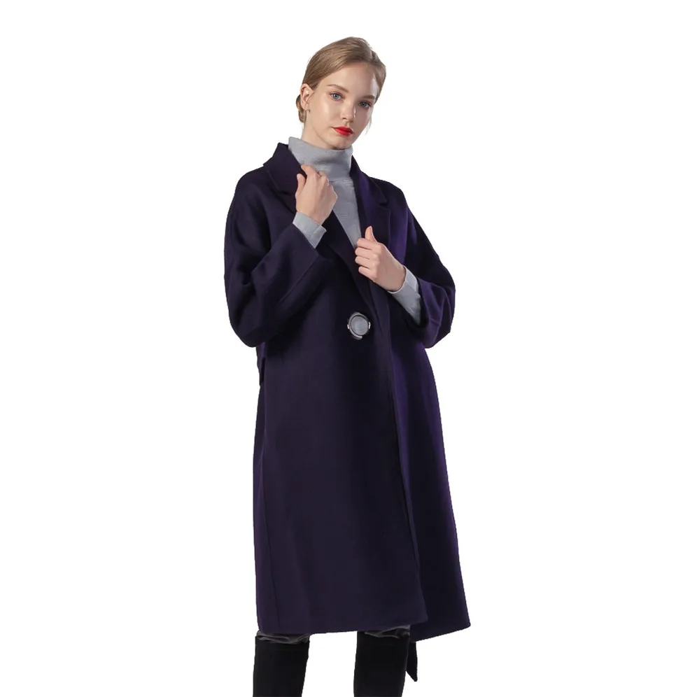 

2020 New style Winter Women Elegant fashion female Warm Double Breasted Overcoat Outdoor Wear Long lamb wool Coat, Navy blue