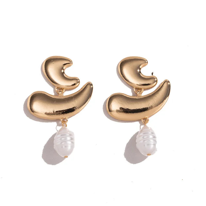 

personalized new arrival 40 designs wholesale fashion gold pearl earrings irregular metal alloy copper drop dangle earrings, Picture