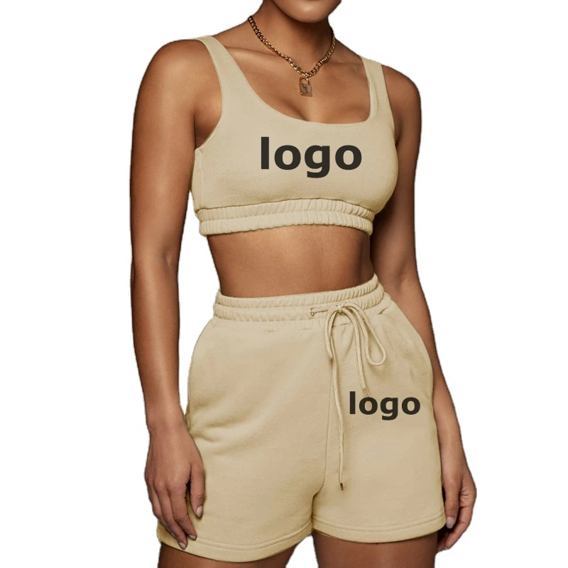 

INS Hot Sale Summer Matching Tracksuit Crop top Bra and Biker Pocket Shorts Outfit Two Piece Short Sets