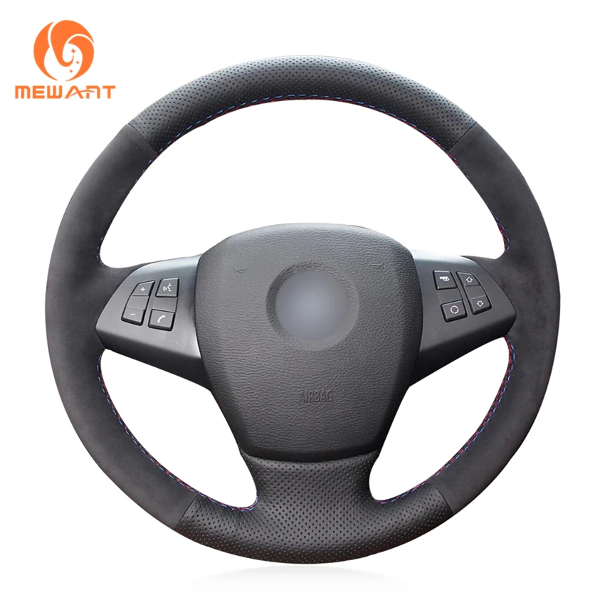

Car Accessory Black Leather Suede Custom Hand Sewing Steering Wheel Cover For BMW X5 E70 2006 2007 2008 2009 2010 2011 2012 2013