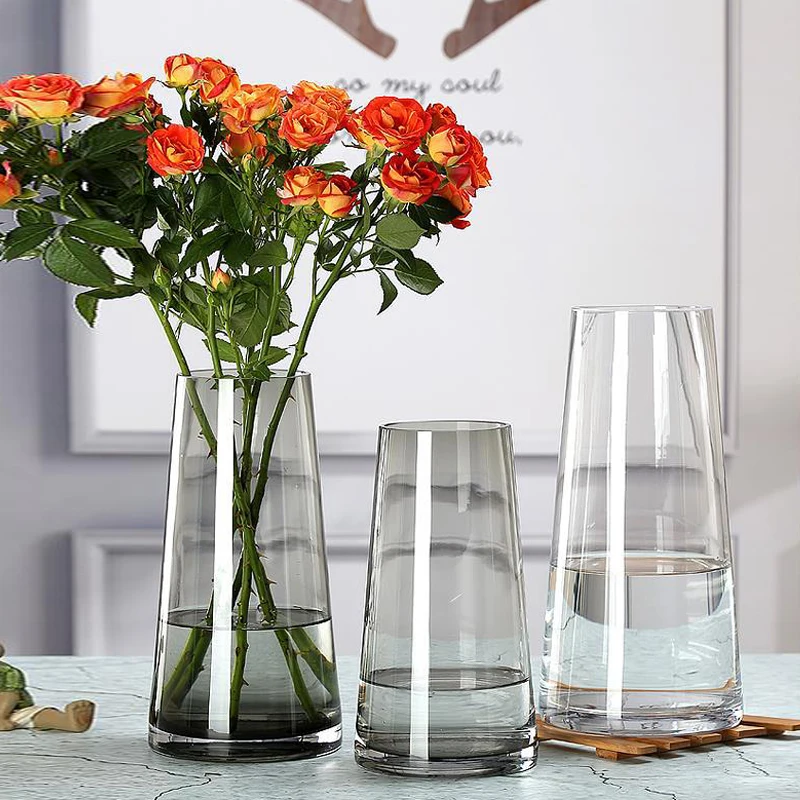 

hot sale houseware clear elegant cylinder customized glass vase for decoration, Transparent,smoky gray or customized