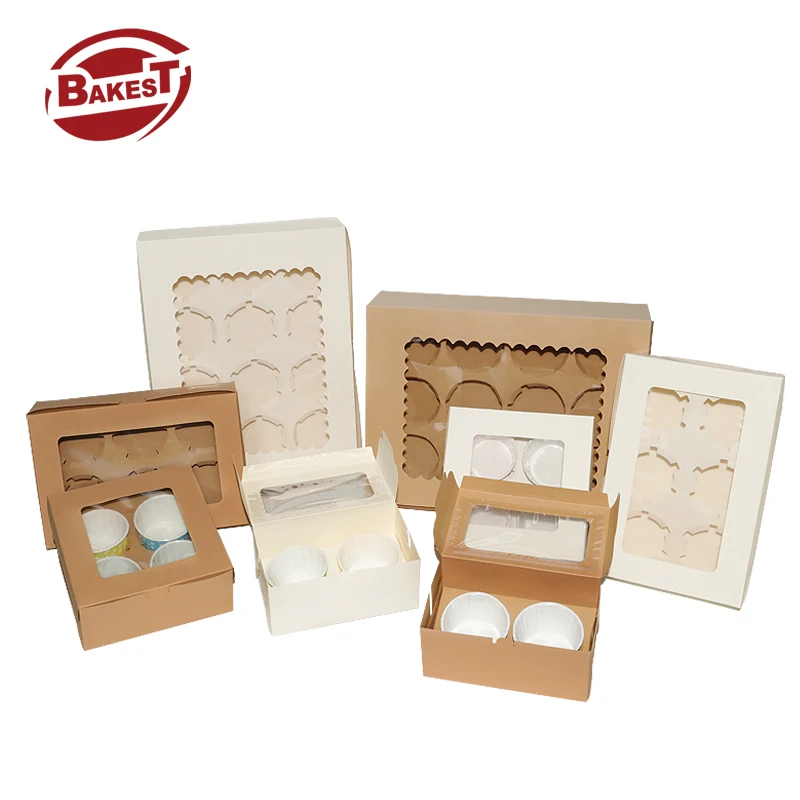 

BAKEST White Cardboard Cupcake Box 2/4/6/12 Holes Cupcake Box Muffin Packaging Box with Visual Window