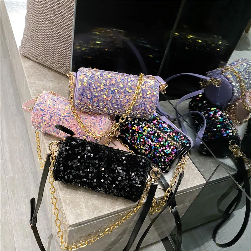 

2021 Fashion Designer Sequins Bucket Bag Ladies Purses and Handbag for Women