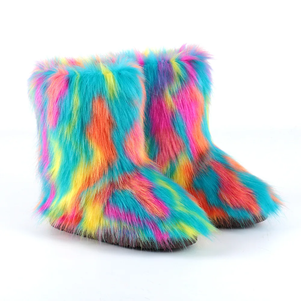

Gaobo Hot sale colorful women kid thigs highs snow winter boots faux fox fur warm boots