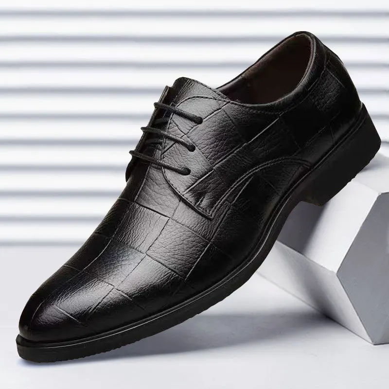 

Wholesale Price Fashion Low Cut Wedding Party Use Shoes non-slip business black genuine leather shoes for men