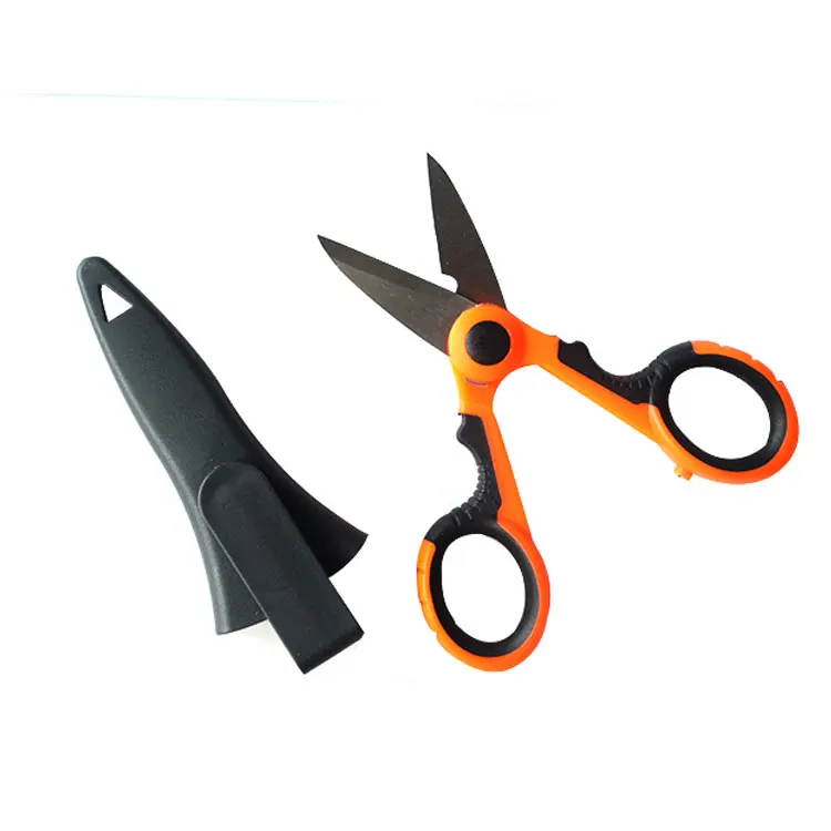 

Selco China factory Fishing Heavy Duty Anti-Slip Serrated Edge Scissors Saltwater Freshwater Braid Scissors Braided Line Cutter, Black+orange, black+blue