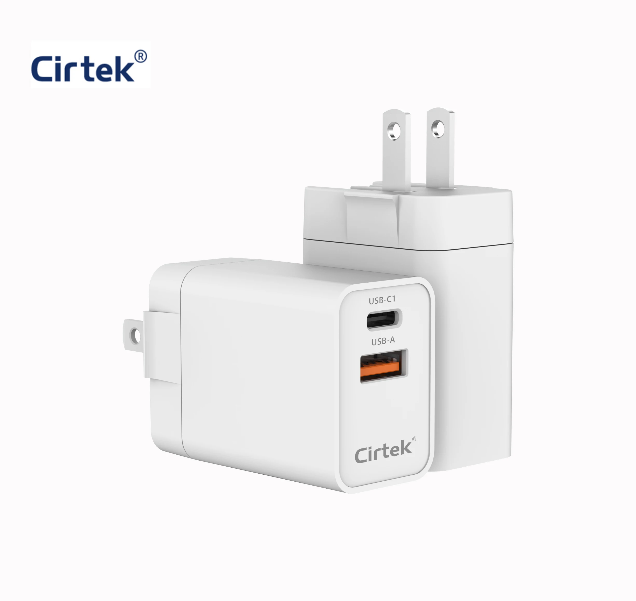 

Cirtek phone accessories PD 20W 3A 2-port fast charger automatic mathing current usb c 20w wall charger, White