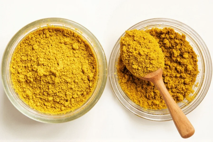 Proper spice storage containers with mustard powder in a kitchen setting