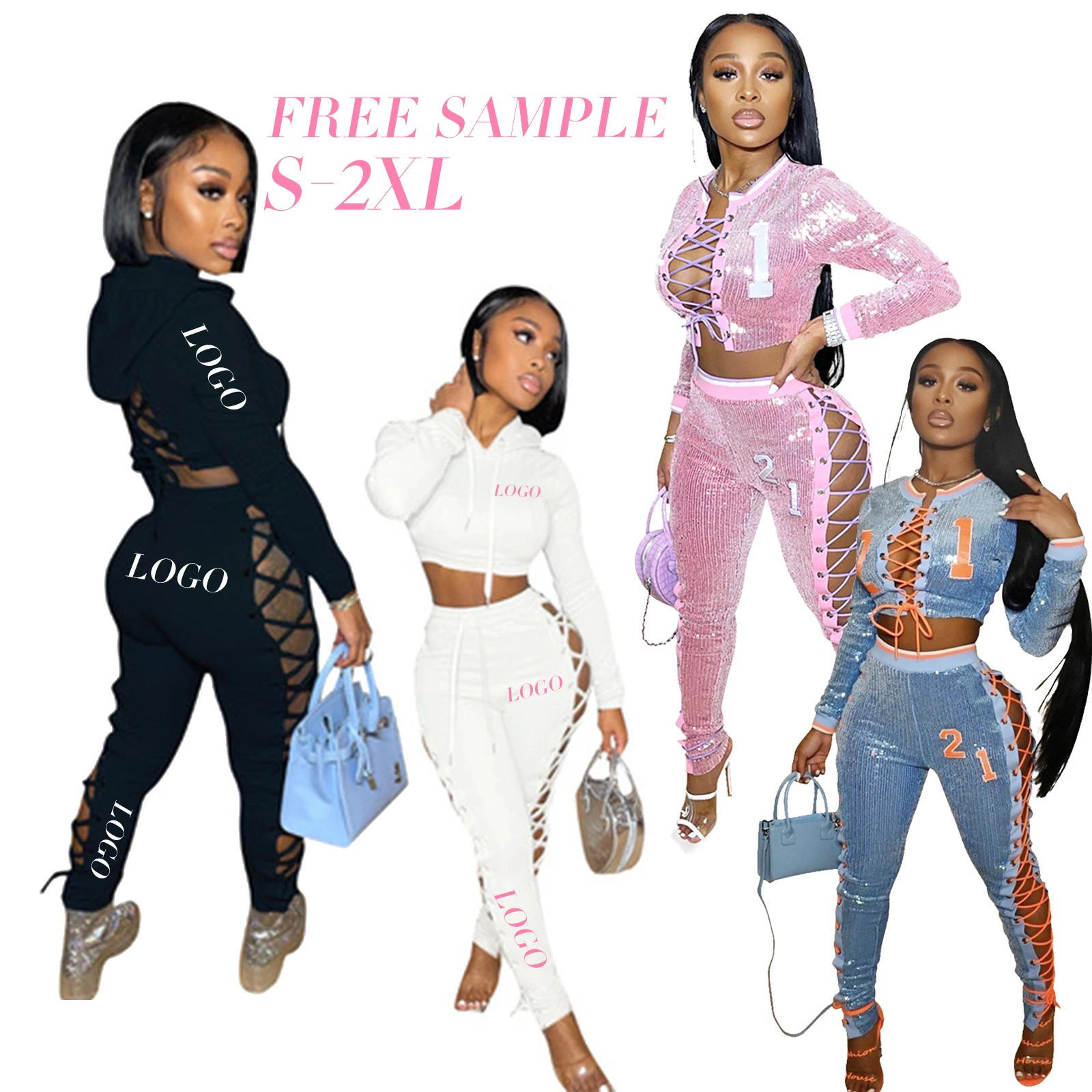 

2021 Women Trendy Pleated sweater Two Piece Set Solid hoodies women's sweaters Two Piece Pants Set, Customized color