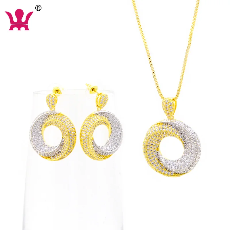 

Gold Plated Fashion Copper Material CZ Jewelry Set Earring Pendant For Wedding Party, White stone,platinum,gold,mix