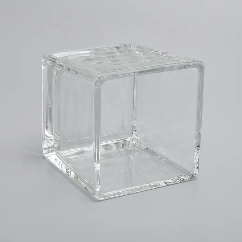 Square Glass Candle Jars With Different Surface decoration