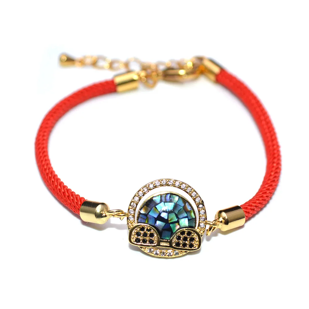 

Natural Abalone shell Cute Metal Skull Charm Bracelet Chinese Red Cord Thread Chains Fashion Woman Jewelry