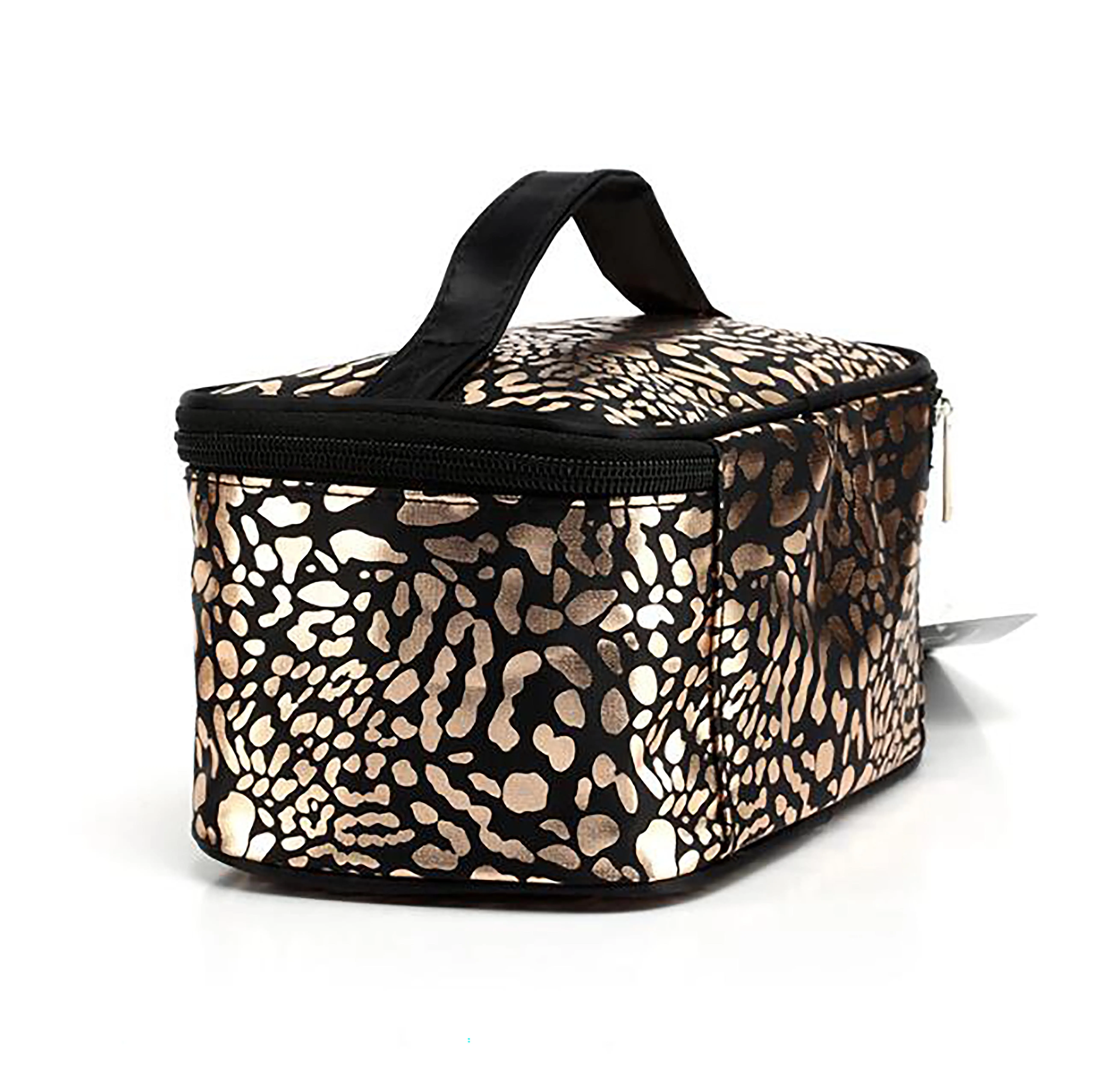 

2021 American Fashion Leopard Print Makeup Bag Organizer Custom Logo Black Makeup Toiletry Cosmetic Bag&Case