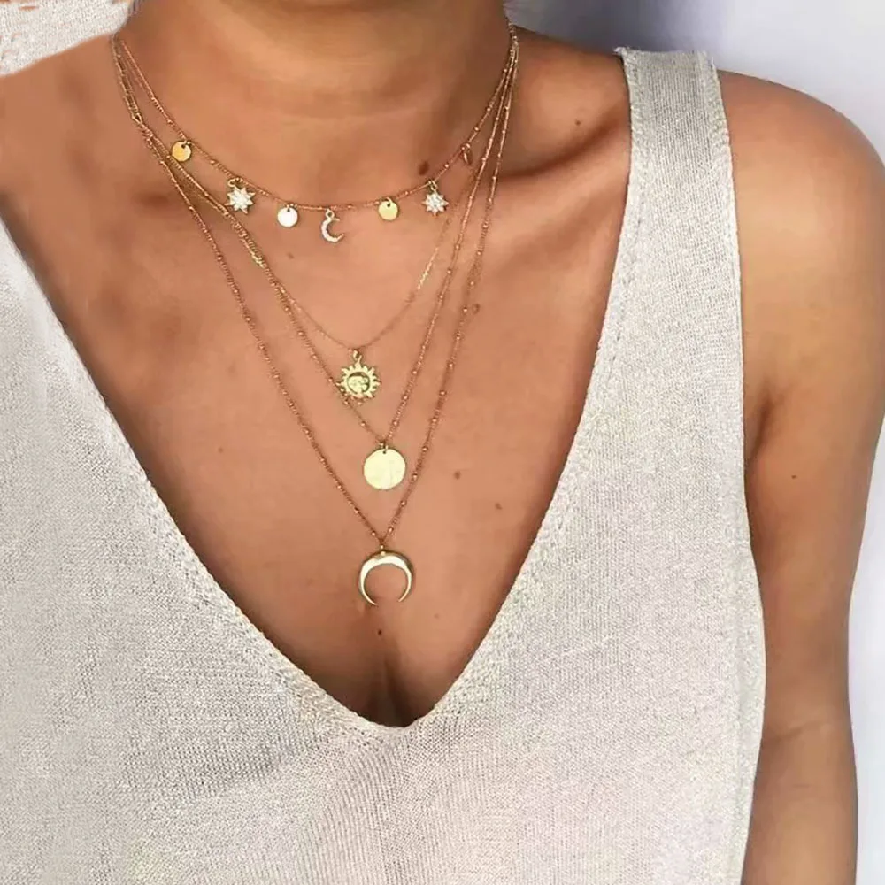 

Fashion gold layered sun necklace for women wholesale NX207063, Picture shows