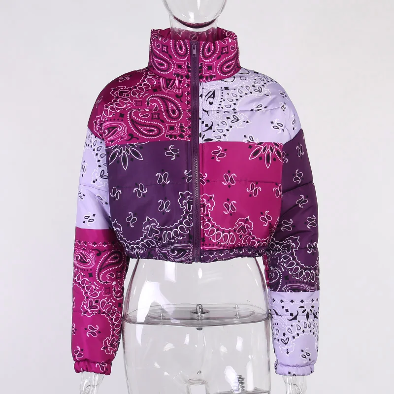 

Keep warm Casual Printed Cropped Winter Bubble Down Coats Winter Coat Women, Purple,orange,green