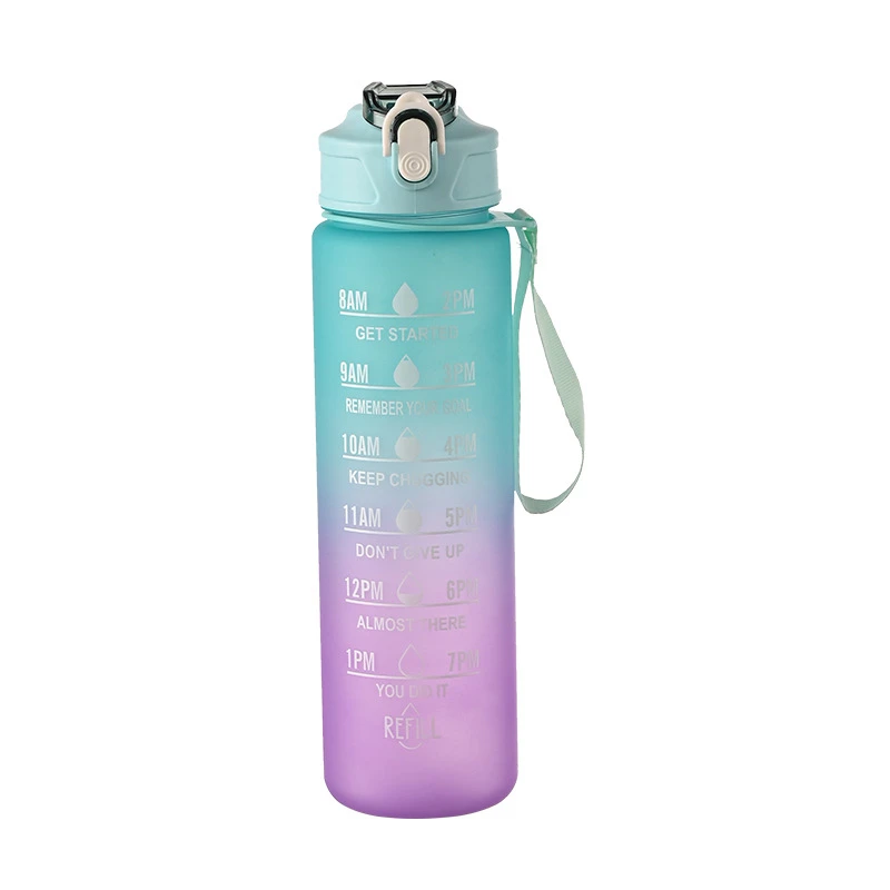 

M54 Free Sample Time Marker Large Capacity Gym Fitness botella de agua 1L Motivational 32oz Plastic Sports Water Bottles