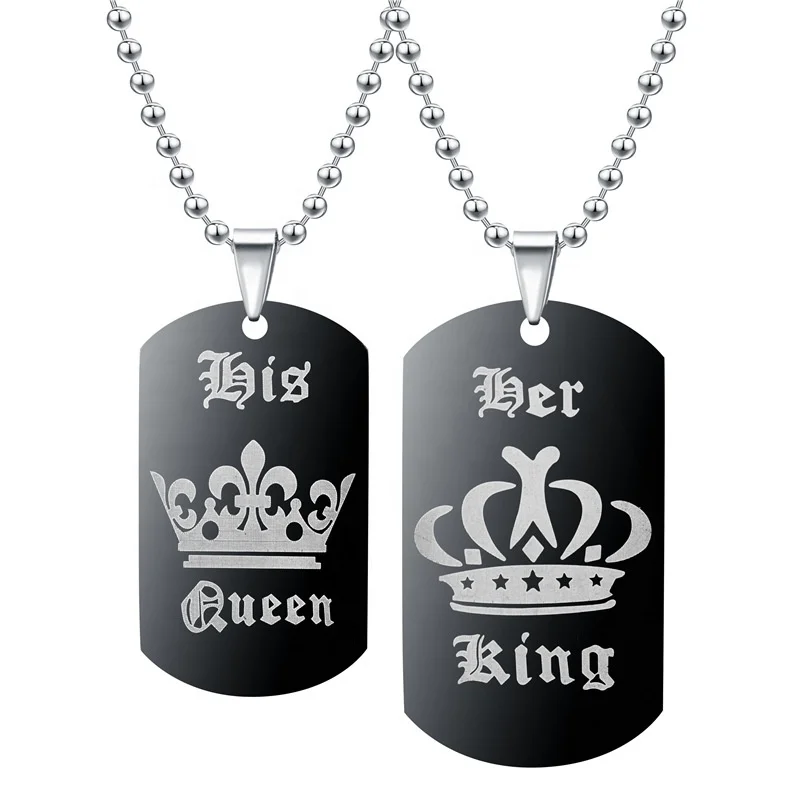 

Fashion Crown Necklace Custom Name Jewelry Matching Necklace For Couples, Black