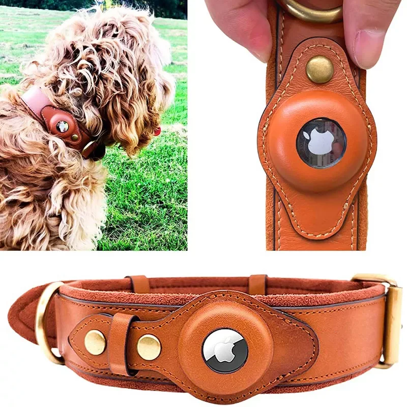 

Hot sell leather dog gps tracking collar gps pet training collar Airtag dog collar