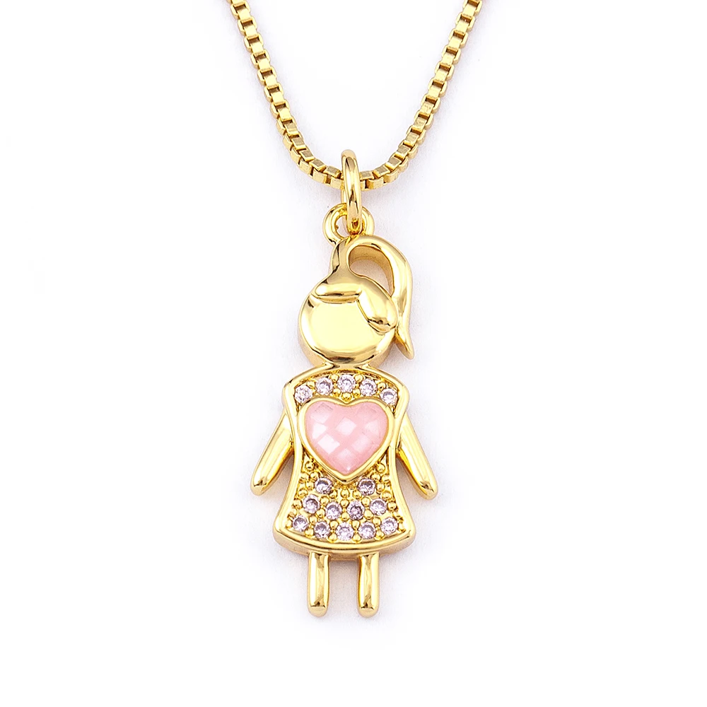 

Trendy Crystal Girl Boy Pink Blue Shell Heart Charm Necklace Cubic Zirconia 18K Gold Plated Chain Pendant Necklace Accessories