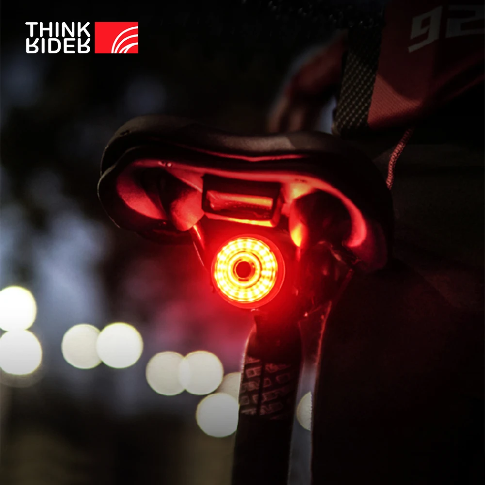 

Bicycle Smart Auto Brake Sensing Tail Light MTB Road Bike Night LED Cycling Taillight Sensor Warning Rear Light IPx6 Waterproof, Black+red