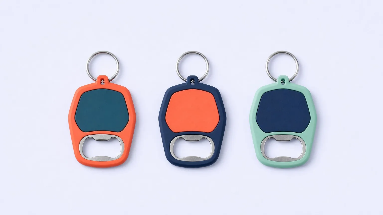Three PVC keychain colorways