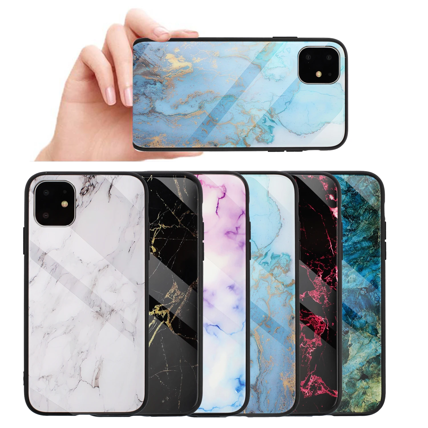 

Case For Samsung S20 Marbled glass shell Glass back Phone Case Cover for iPhone 11, Colors optional
