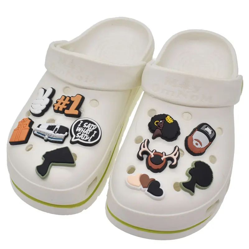 

2021 hot selling new cartoon charm shoes accessories black shoes accessories PVC shoes accessories, As picture/custom