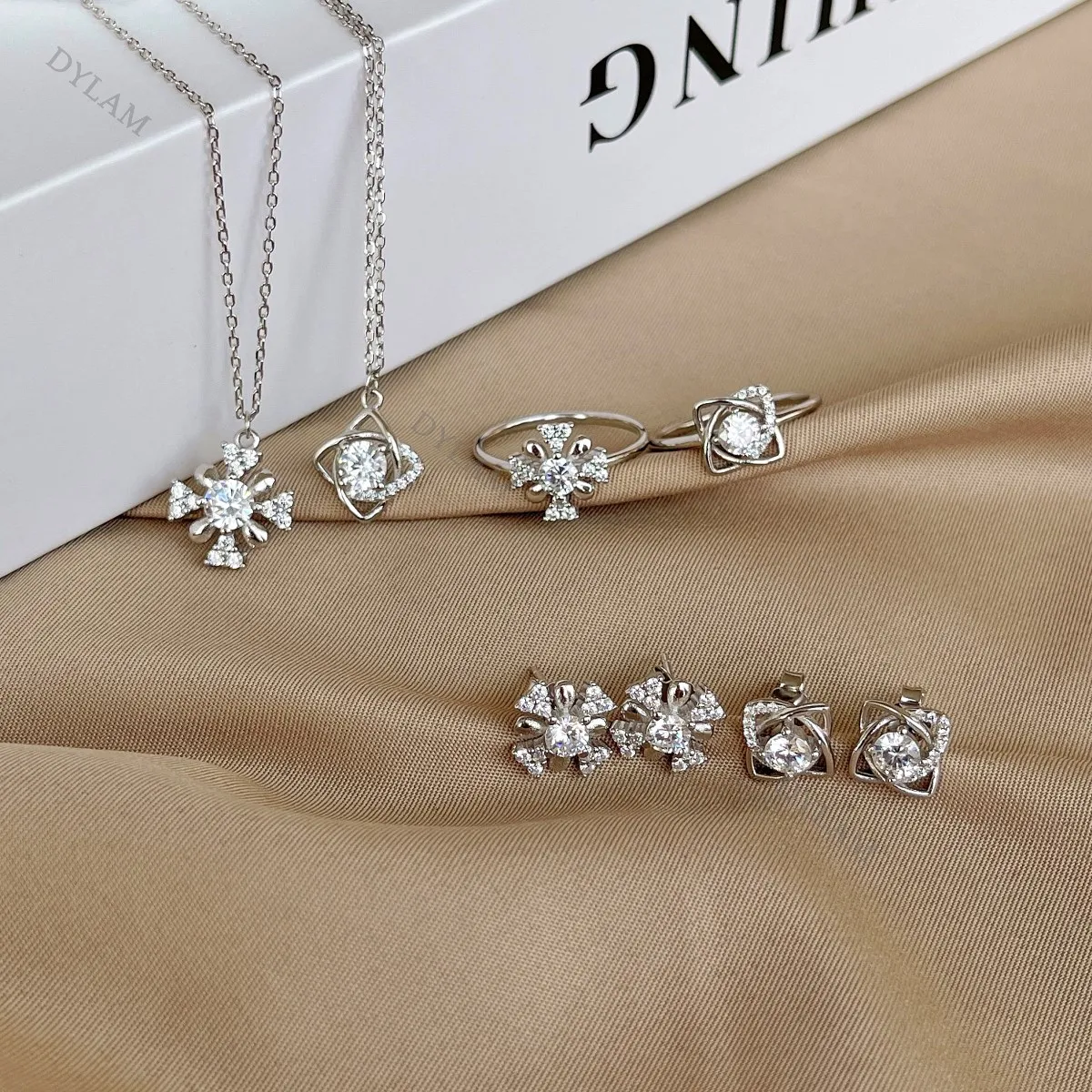 

Dylam sterling silver rings wedding earrings women necklace couple Luxury engagement Collection s925 wedding jewelry sets