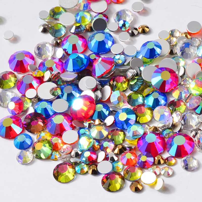 

1 Pack Mixed Blue Pink AB Color Crystal Nail Rhinestones 3d Flatback Glitter Jewelry Nail Art Decorations, Mix ab