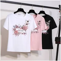 

Nail Pearl tshirt Woman Summer Paillette 3D Flower Flower Jacket t shirts for women shirt harajuku tops